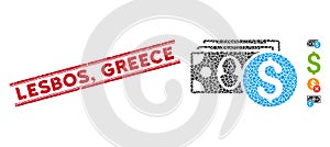 Grunge Lesbos, Greece Line Stamp and Collage Cash Icon