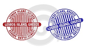 Grunge LESBOS ISLAND, GREECE Scratched Round Watermarks