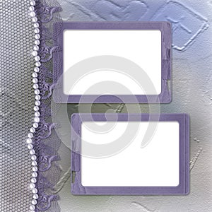 Grunge lilac frame for photo with pearls