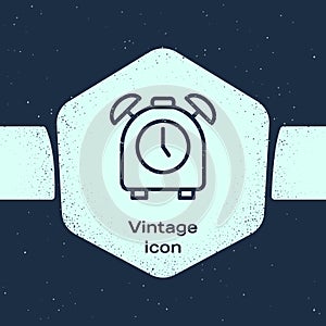 Grunge line Alarm clock icon isolated on blue background. Wake up, get up concept. Time sign. Monochrome vintage drawing