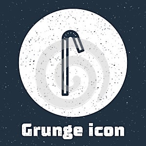 Grunge line Drinking plastic straw icon isolated on grey background. Monochrome vintage drawing. Vector Illustration