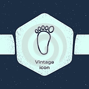 Grunge line Foot massage icon isolated on blue background. Monochrome vintage drawing. Vector