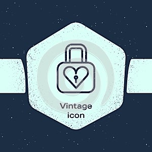 Grunge line Lock and heart icon isolated on blue background. Locked Heart. Love symbol and keyhole sign. Valentines day