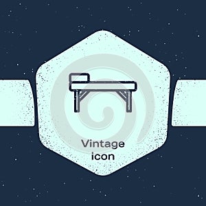 Grunge line Massage table icon isolated on blue background. Monochrome vintage drawing. Vector
