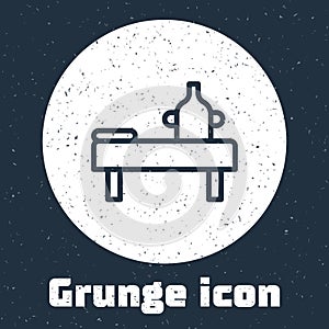 Grunge line Massage table with oil icon isolated on grey background. Monochrome vintage drawing. Vector