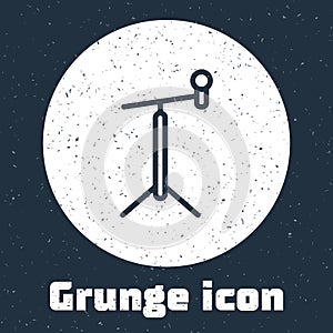 Grunge line Microphone with stand icon isolated on grey background. Monochrome vintage drawing. Vector