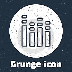 Grunge line Music equalizer icon isolated on grey background. Sound wave. Audio digital equalizer technology, console