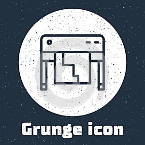 Grunge line Plotter icon isolated on grey background. Large format multifunction printer. Polygraphy, printshop service