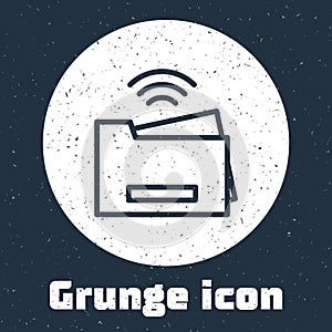 Grunge line Smart printer system icon isolated on grey background. Internet of things concept with wireless connection