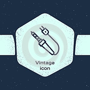 Grunge line Soldering iron icon isolated on blue background. Monochrome vintage drawing. Vector