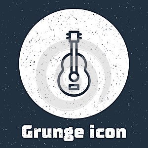 Grunge line Spanish guitar icon isolated on grey background. Acoustic guitar. String musical instrument. Monochrome