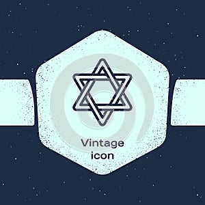 Grunge line Star of David icon isolated on blue background. Jewish religion symbol. Symbol of Israel. Monochrome vintage