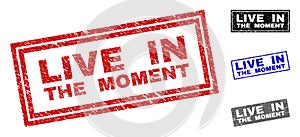 Grunge LIVE IN THE MOMENT Textured Rectangle Stamps