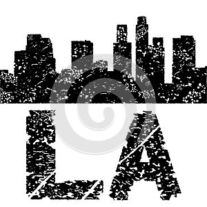 Grunge Los Angeles skyline with text