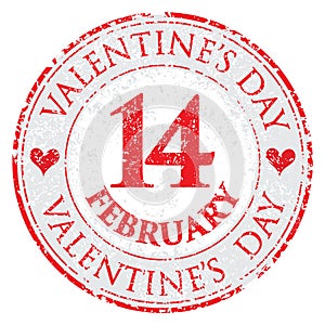 Grunge love heart Valentine`s Day stamp on white background - Vector