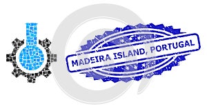 Grunge Madeira Island, Portugal Seal and Square Dot Collage Chemical Industry