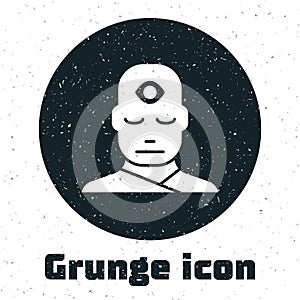 Grunge Man with third eye icon isolated on white background. The concept of meditation, vision of energy, aura