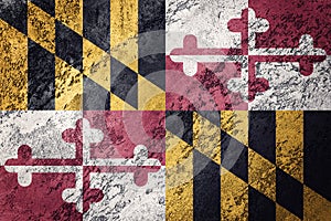 Grunge Maryland state flag. Maryland flag background grunge text