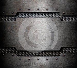 Grunge metal background with comb grid 3d illustration