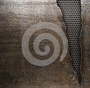 Grunge metal background with ripped hole