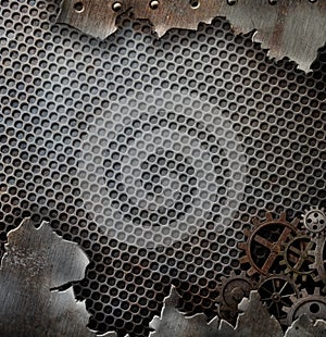 Grunge metal background template with gears and