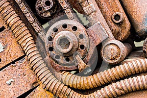 Grunge metal components of old industrial machinery