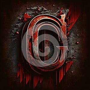 grunge metal letter with blood, 3d abstract background design letter C