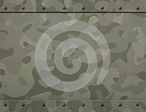 Grunge military metal armor with camouflage and rivets 3d illustration