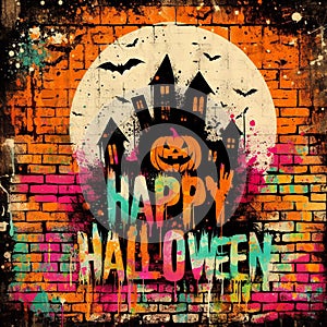 Happy Halloween grunge art, bricks wall, urban art wallpaper