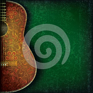 Grunge music background with guitar and flowers