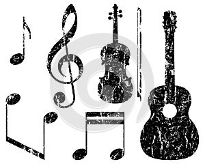 Grunge music elements, vector illustration