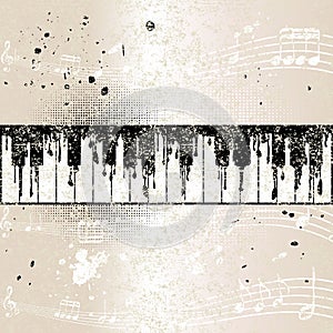 Grunge musical background with abstract piano