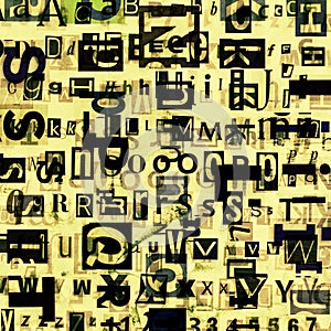 Grunge newspaper, magazine collage alphabet