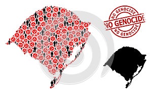 Grunge No Genocide Stamp and Humans with Virus Collage Map of Rio Grande Do Sul State