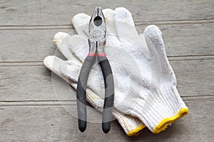 Grunge old home tools wrench on wood floor