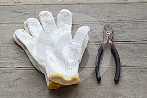 Grunge old home tools wrench on wood floor