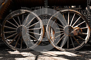 Grunge old steam locomotive wheels