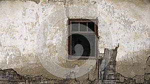 Grunge old wall and broken wooden window of abandoned building