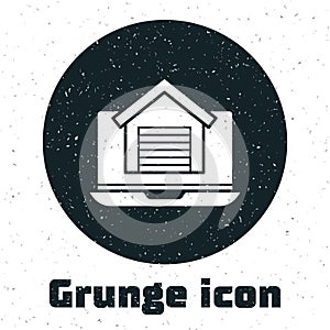 Grunge Online real estate house on laptop icon isolated on white background. Home loan concept, rent, buy, buying a