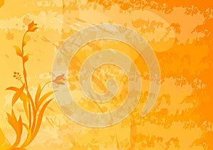Grunge orange background with floral motives
