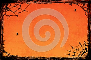 Grunge orange Halloween background with spiders