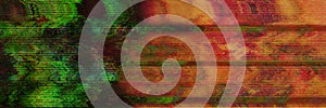 Grunge orange red green digital glitch and distortion noise paranormal effect banner