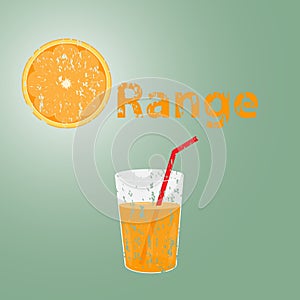 Grunge orange text and juice glass