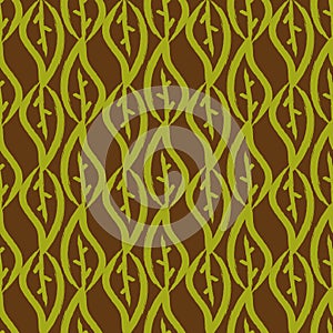 Grunge ornament of foliage. Leaf outlines drawn with a rough brush. Seamless pattern.