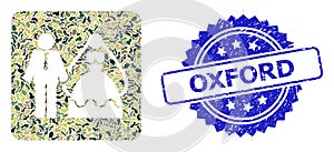 Grunge Oxford Stamp Seal and Military Camouflage Composition of Bride and Groom