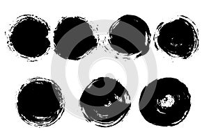 Grunge paint circle vector element set. Brush smear stain texture on white background