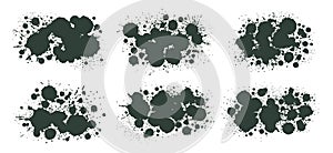 Grunge paint splash. Ink drops and spots, dirty ink splatters. Messy paint drops silhouettes flat vector illustration set