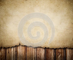 Grunge paper notice on wooden wall background