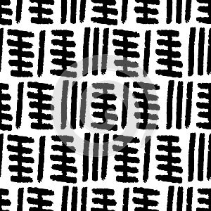 Grunge pattern with black and white lines. Minimal hand drawn background for fabric or wall paper. Repeating pattern for textile