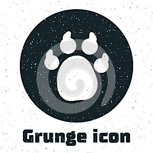 Grunge Paw print icon isolated on white background. Dog or cat paw print. Animal track. Monochrome vintage drawing